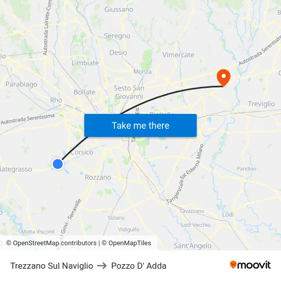 Trezzano Sul Naviglio to Pozzo D' Adda map