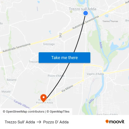 Trezzo Sull' Adda to Pozzo D' Adda map
