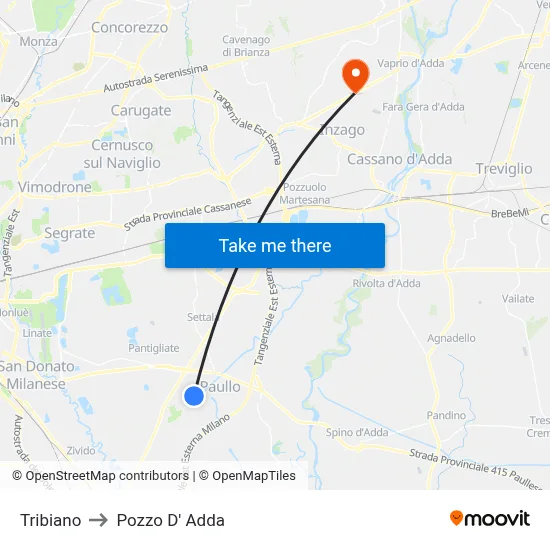 Tribiano to Pozzo D' Adda map