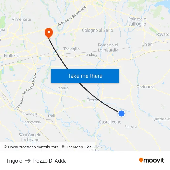 Trigolo to Pozzo D' Adda map