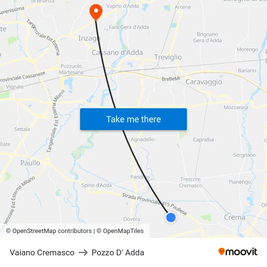 Vaiano Cremasco to Pozzo D' Adda map