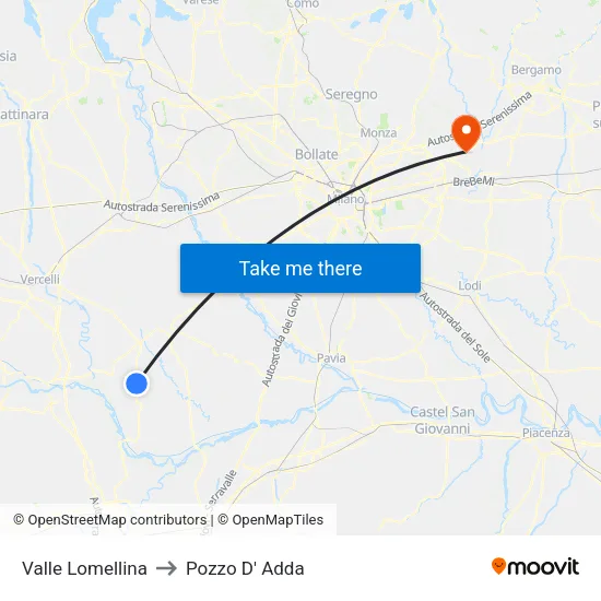 Valle Lomellina to Pozzo D' Adda map