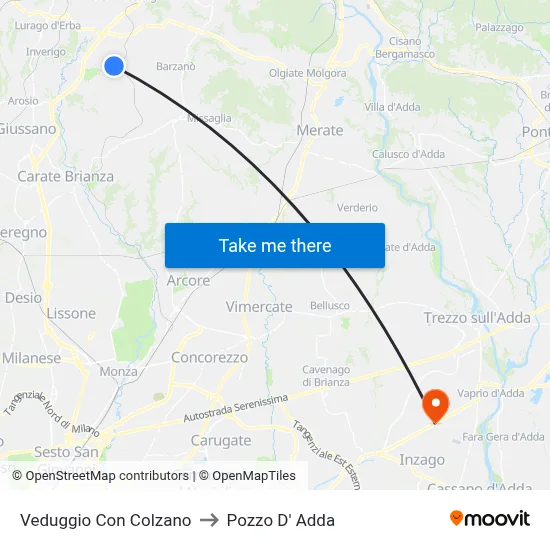 Veduggio Con Colzano to Pozzo D' Adda map