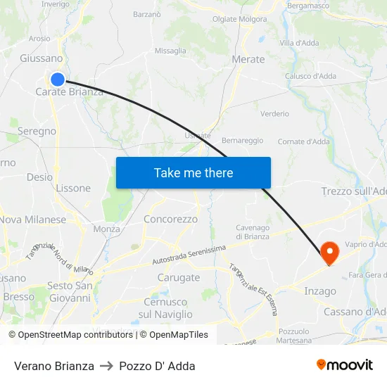 Verano Brianza to Pozzo D' Adda map