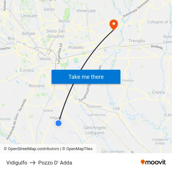 Vidigulfo to Pozzo D' Adda map