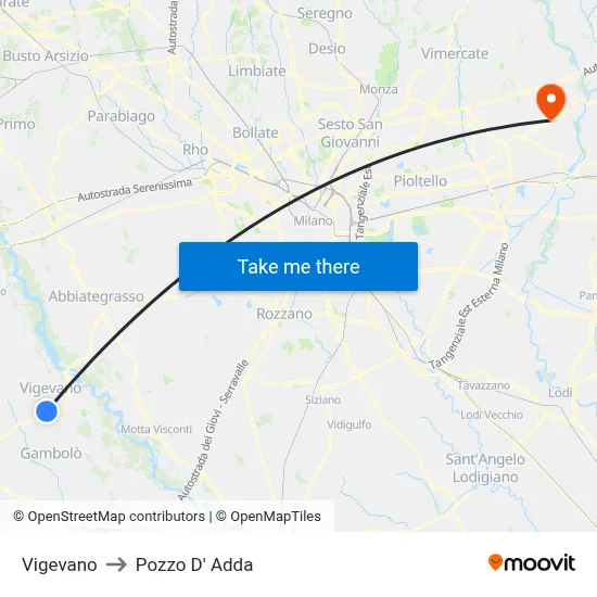 Vigevano to Pozzo D' Adda map