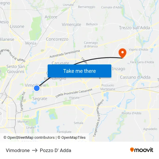 Vimodrone to Pozzo D' Adda map