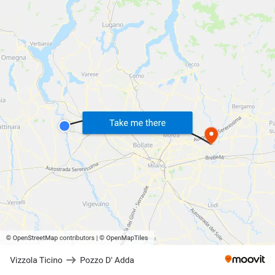 Vizzola Ticino to Pozzo D' Adda map