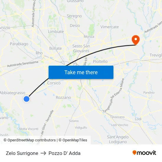 Zelo Surrigone to Pozzo D' Adda map