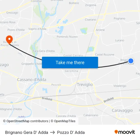 Brignano Gera D' Adda to Pozzo D' Adda map