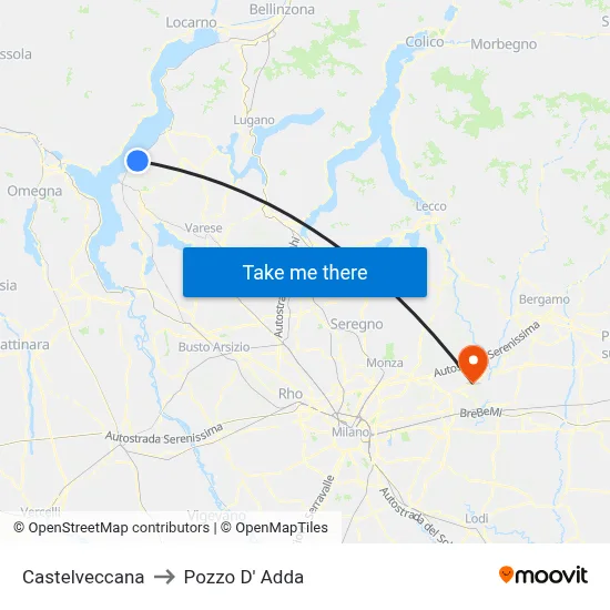 Castelveccana to Pozzo D' Adda map