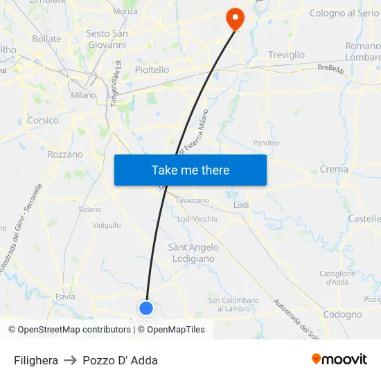 Filighera to Pozzo D' Adda map