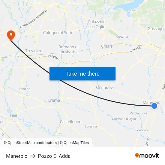 Manerbio to Pozzo D' Adda map