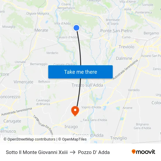 Sotto Il Monte Giovanni Xxiii to Pozzo D' Adda map