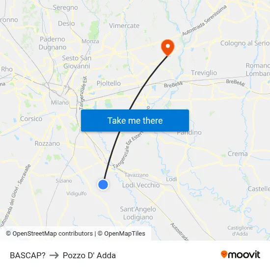 Bascap to Pozzo D' Adda map