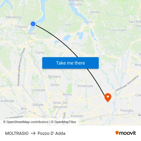 Moltrasio to Pozzo D' Adda map