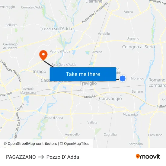 PAGAZZANO to Pozzo D' Adda map
