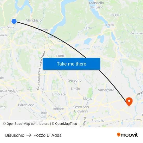 Bisuschio to Pozzo D' Adda map
