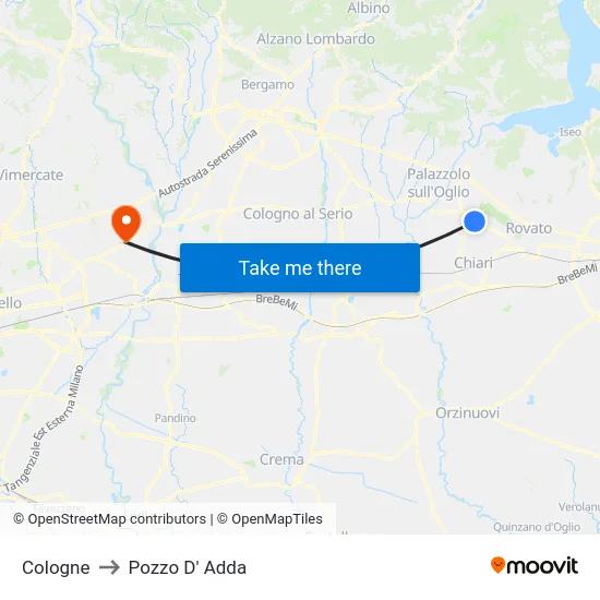 Cologne to Pozzo D' Adda map