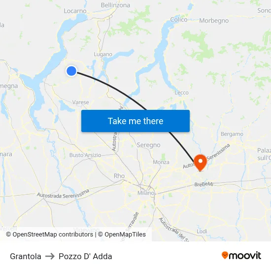 Grantola to Pozzo D' Adda map