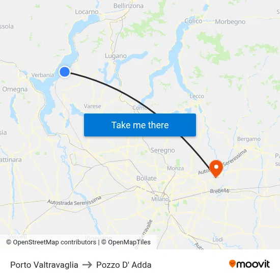 Porto Valtravaglia to Pozzo D' Adda map