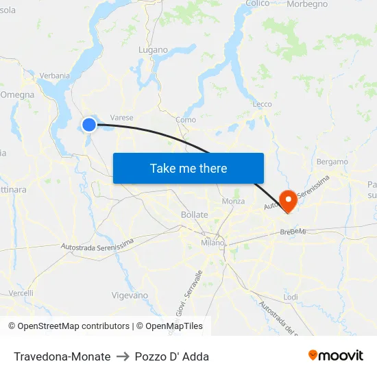 Travedona-Monate to Pozzo D' Adda map