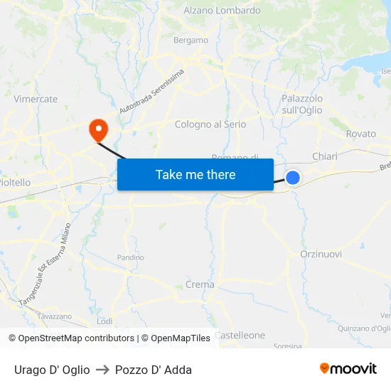 Urago D' Oglio to Pozzo D' Adda map