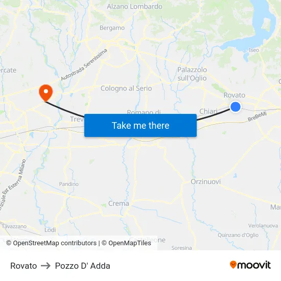 Rovato to Pozzo D' Adda map