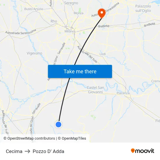 Cecima to Pozzo D' Adda map