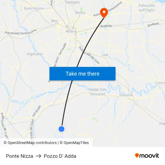 Ponte Nizza to Pozzo D' Adda map