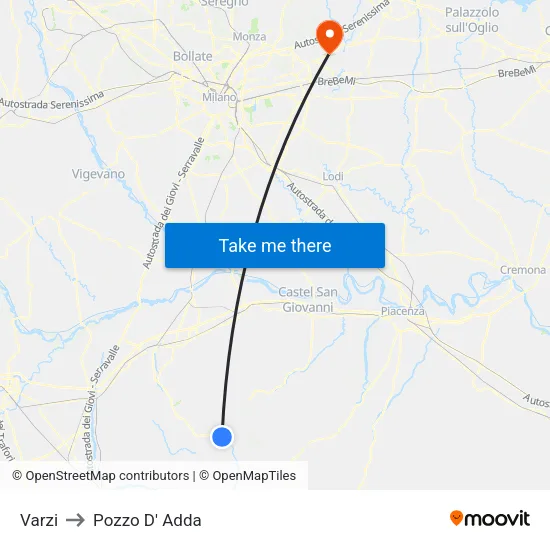 Varzi to Pozzo D' Adda map