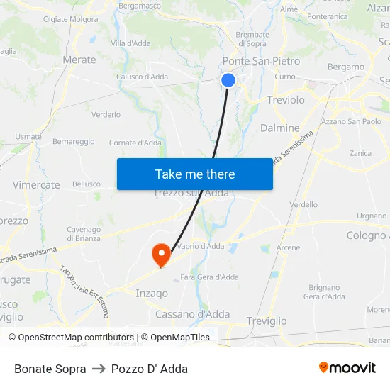 Bonate Sopra to Pozzo D' Adda map