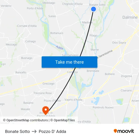 Bonate Sotto to Pozzo D' Adda map