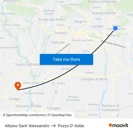 Albano Sant' Alessandro to Pozzo D' Adda map
