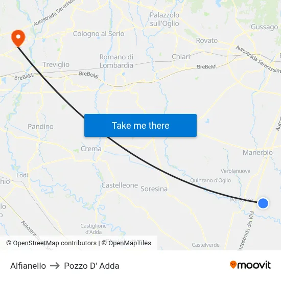 Alfianello to Pozzo D' Adda map