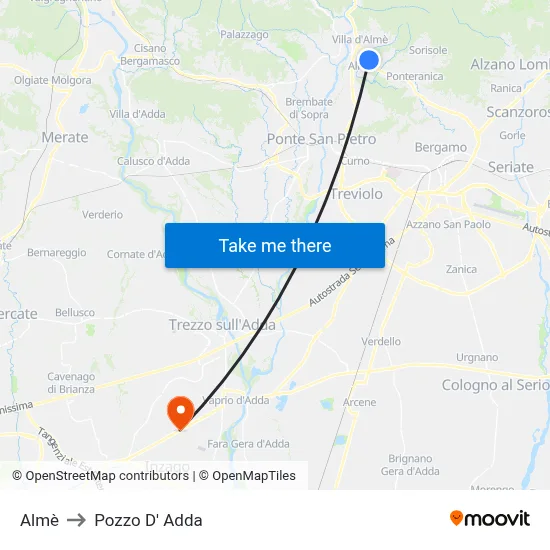 Almè to Pozzo D' Adda map