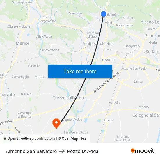 Almenno San Salvatore to Pozzo D' Adda map