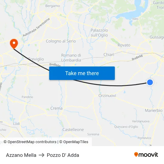 Azzano Mella to Pozzo D' Adda map