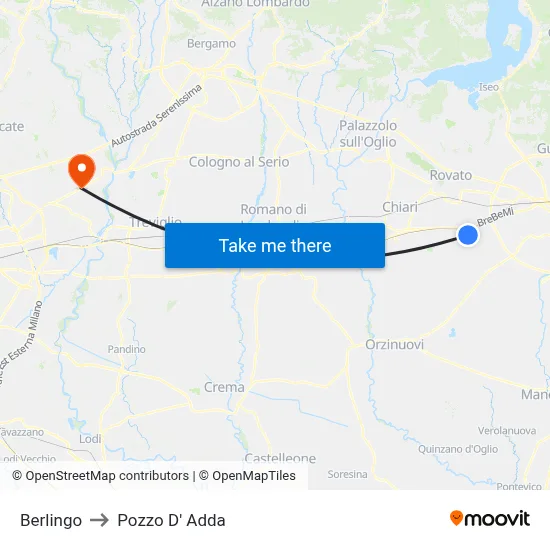Berlingo to Pozzo D' Adda map