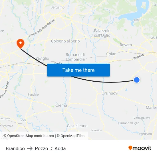 Brandico to Pozzo D' Adda map