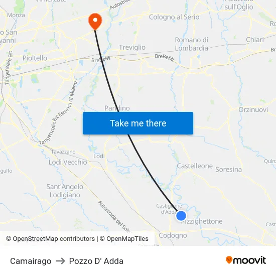 Camairago to Pozzo D' Adda map
