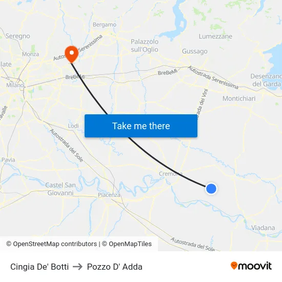 Cingia de' Botti to Pozzo D' Adda map