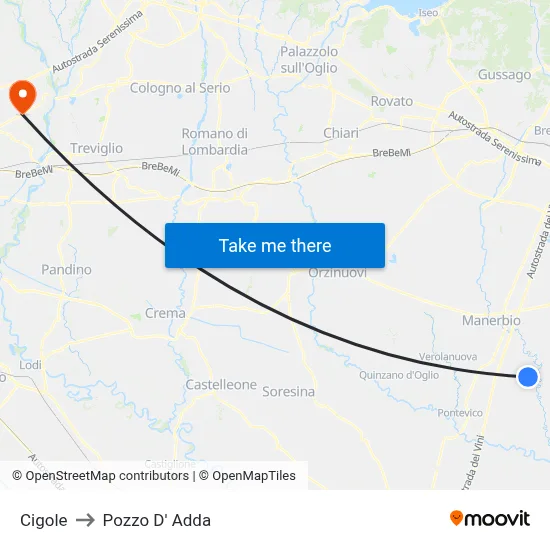Cigole to Pozzo D' Adda map