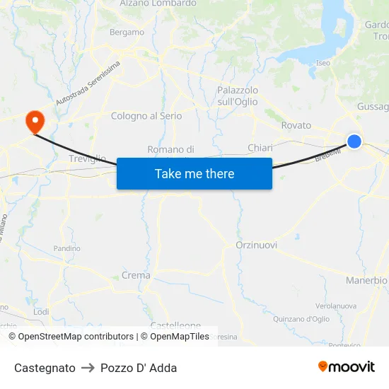 Castegnato to Pozzo D' Adda map