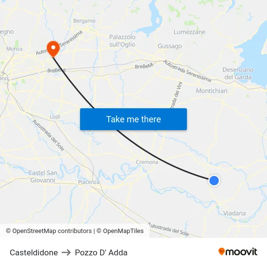 Casteldidone to Pozzo D' Adda map