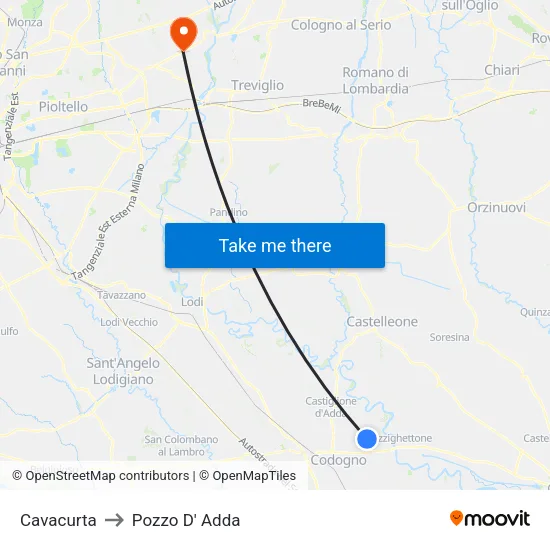 Cavacurta to Pozzo D' Adda map