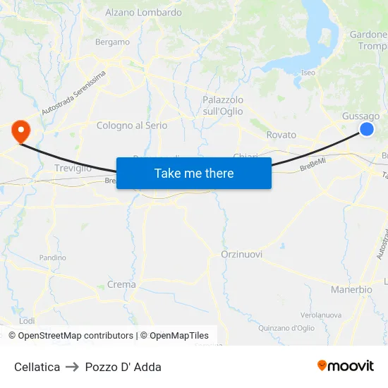 Cellatica to Pozzo D' Adda map