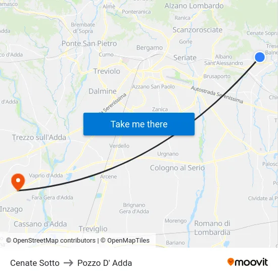 Cenate Sotto to Pozzo D' Adda map