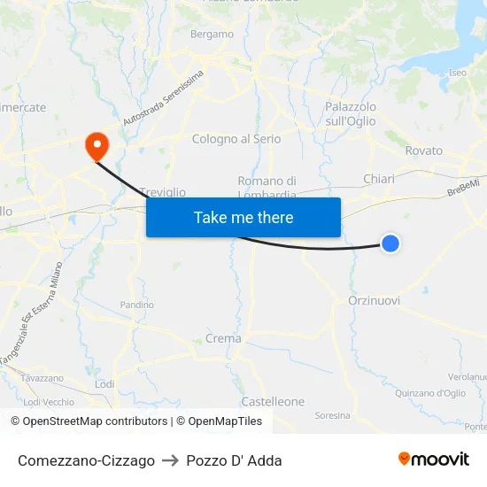 Comezzano-Cizzago to Pozzo D' Adda map