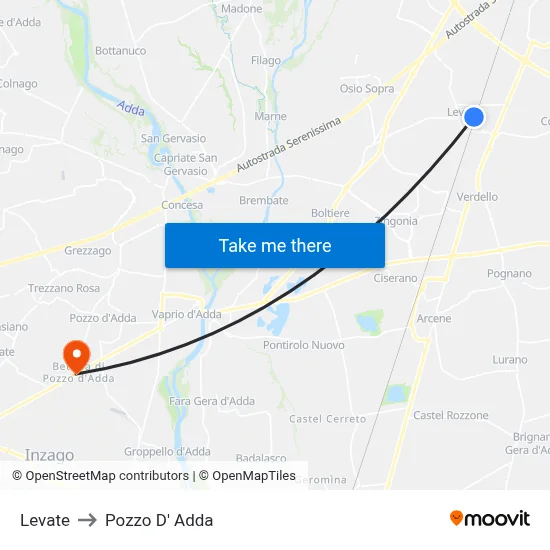 Levate to Pozzo D' Adda map